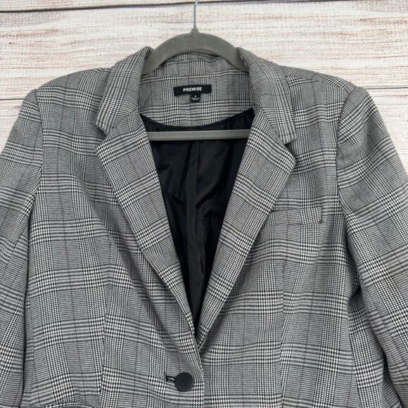 Premise One Button Blazer Jacket Women's‎ Size 4 Black/White Plaid - Picture 3 of 12